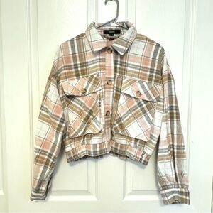 Plaid jacket sweater pink brown and white with buttons